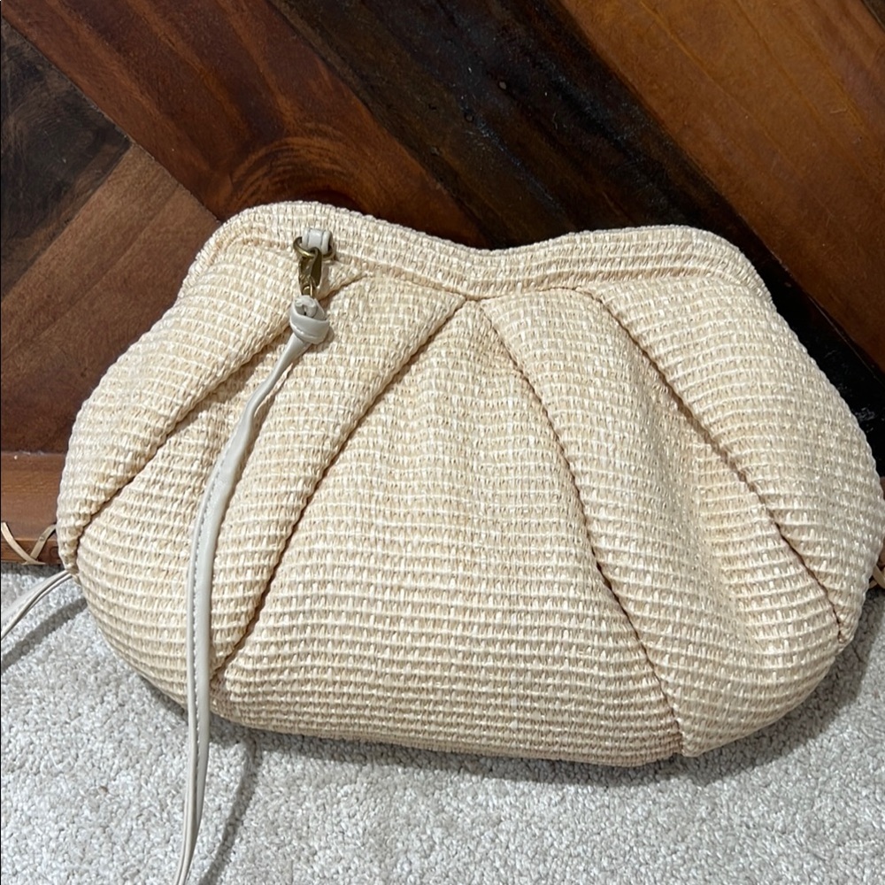 Zara Elegant Cream Woven Clutch